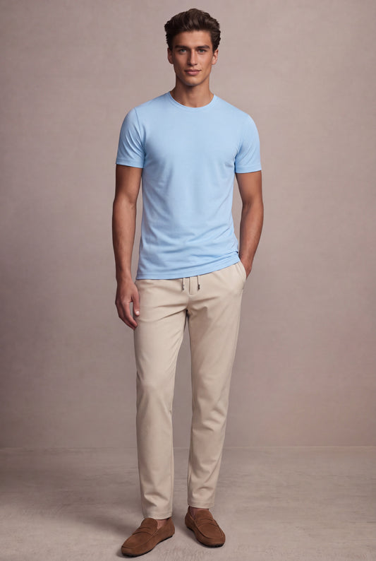 MAESON T-Shirt Silktouch Pique Azure Blue — model, foto 1