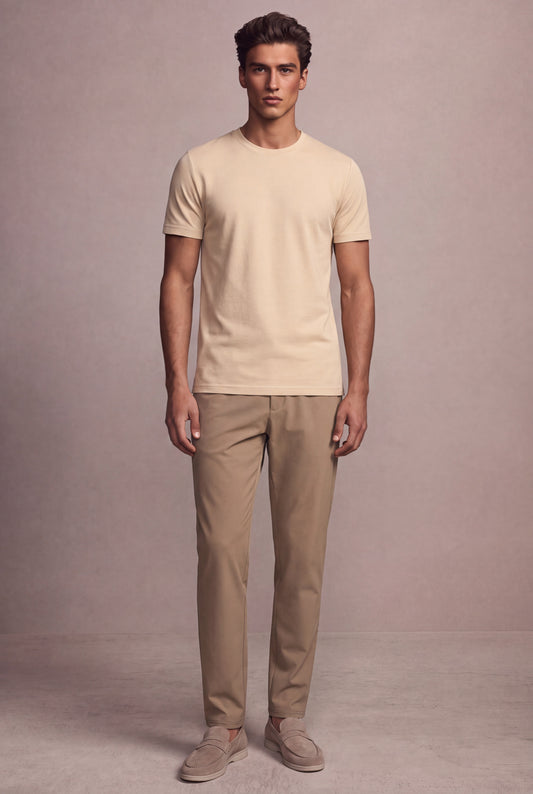 MAESON T-Shirt Silktouch Pique Ivory Beige — model, foto 2