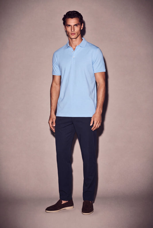MAESON Polo Silktouch Pique Azure Blue — model, foto 1