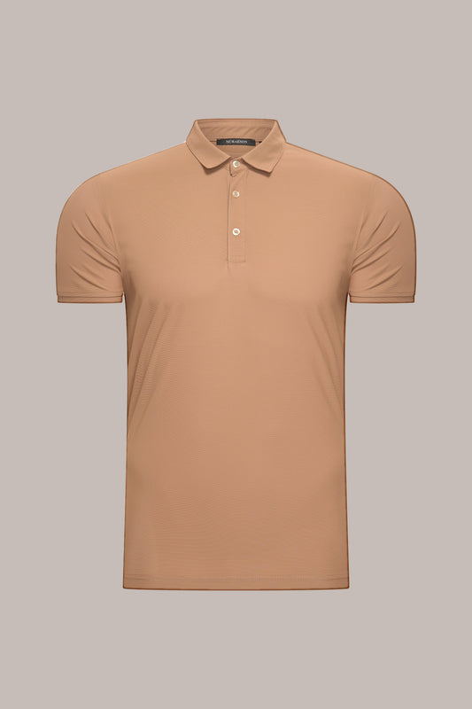 MAESON Polo Silktouch Pique Mocha Sand — vooraanzicht