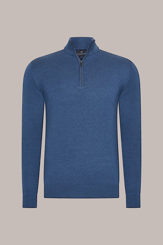 MAESON The Belfort Half-Zip Pure Indigo — vooraanzicht