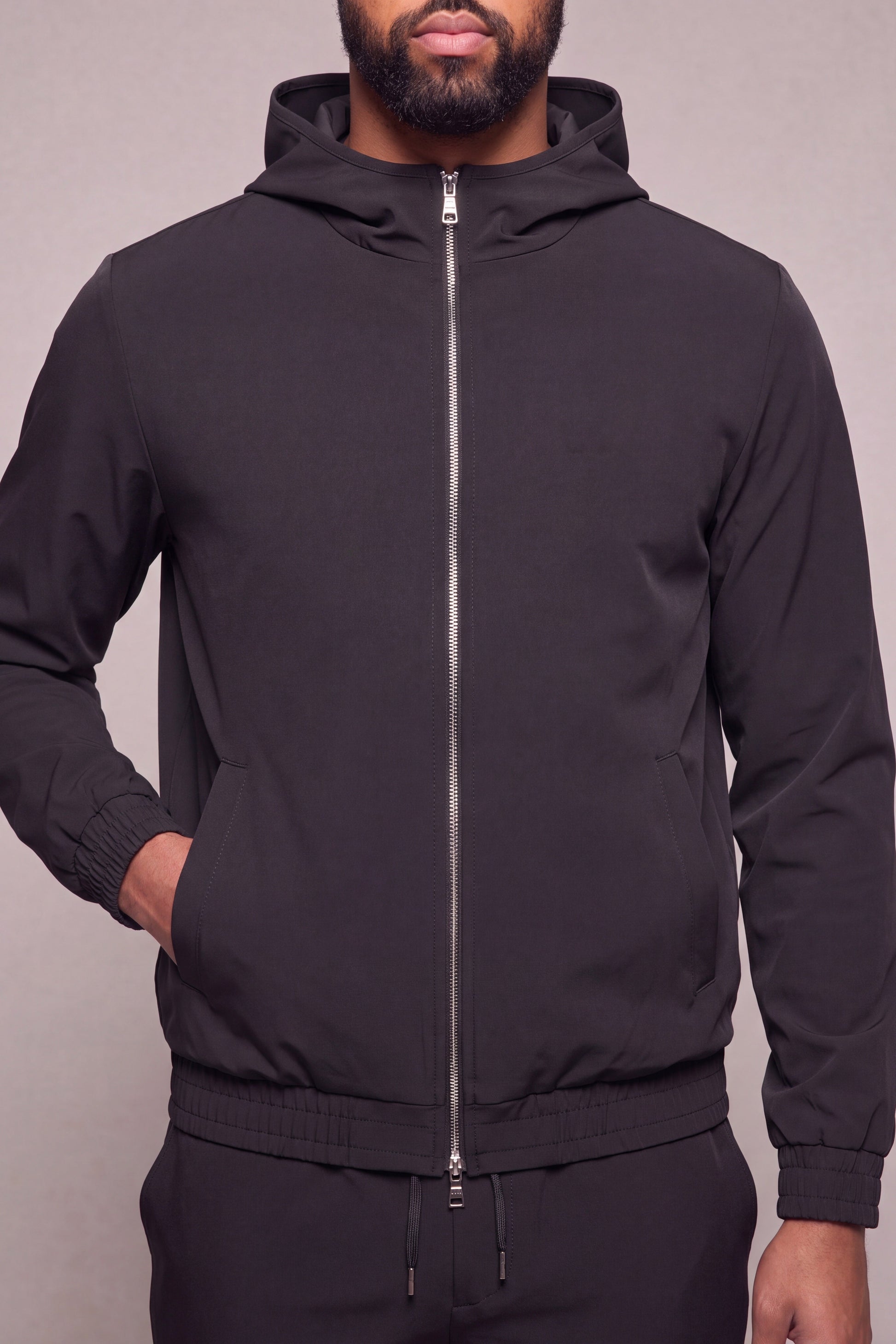 MAESON Hooded Tech Stretch Vest Midnight Black — detail