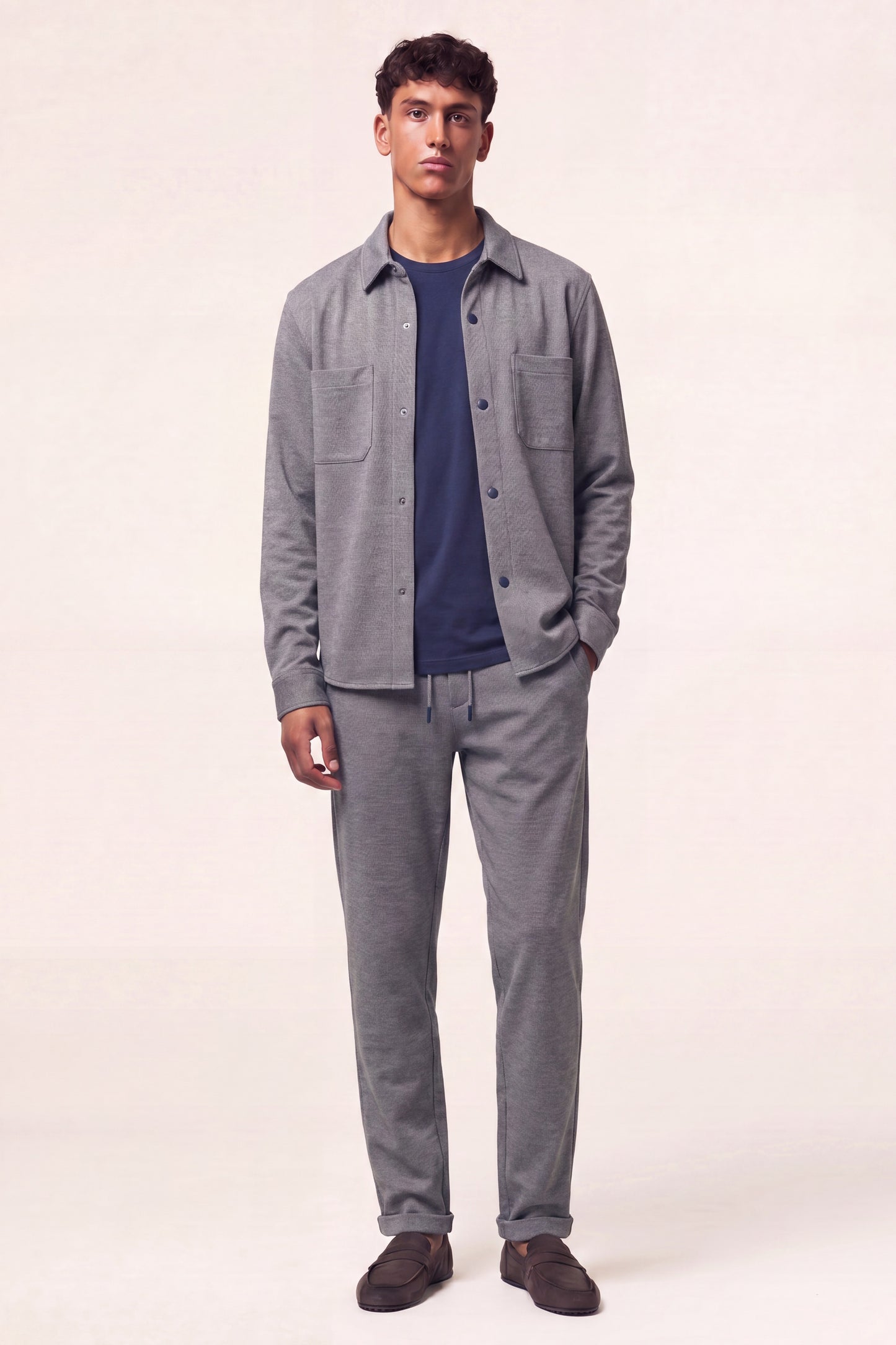 MAESON Knitted Overshirt Midnight Blue — model, vooraanzicht