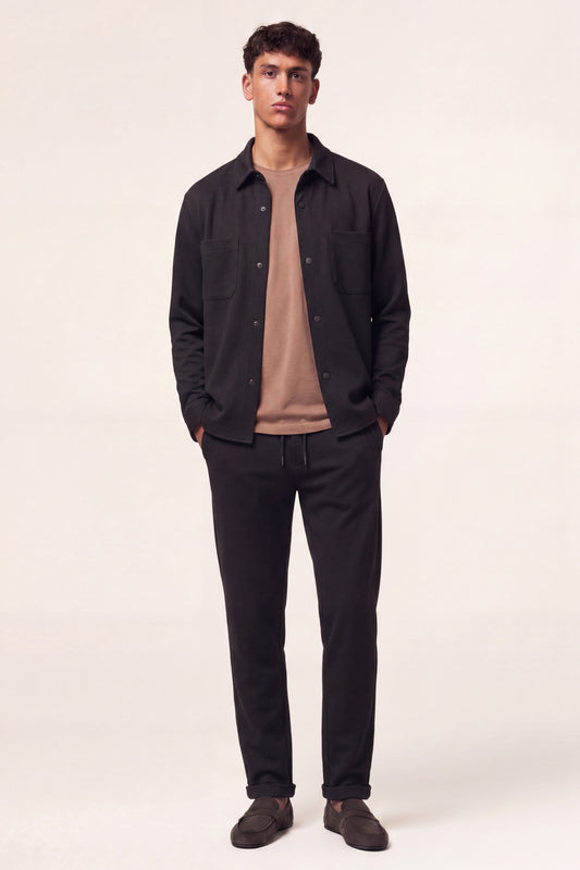 MAESON Knitted Overshirt Onyx Black — model, vooraanzicht