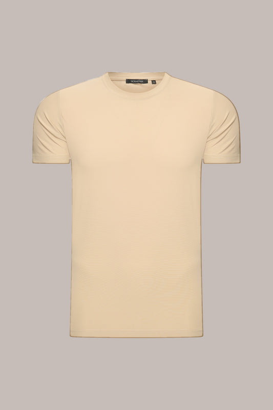 MAESON T-Shirt Silktouch Pique Ivory Beige — vooraanzicht