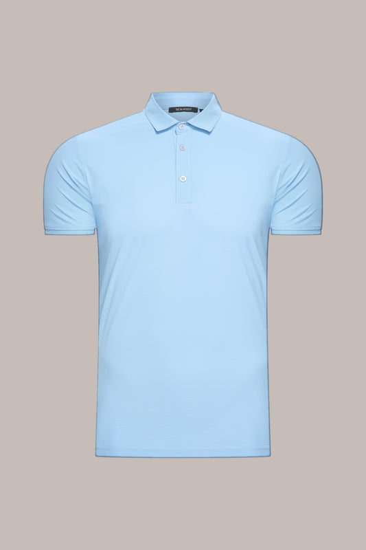 MAESON Polo Silktouch Pique Azure Blue — vooraanzicht