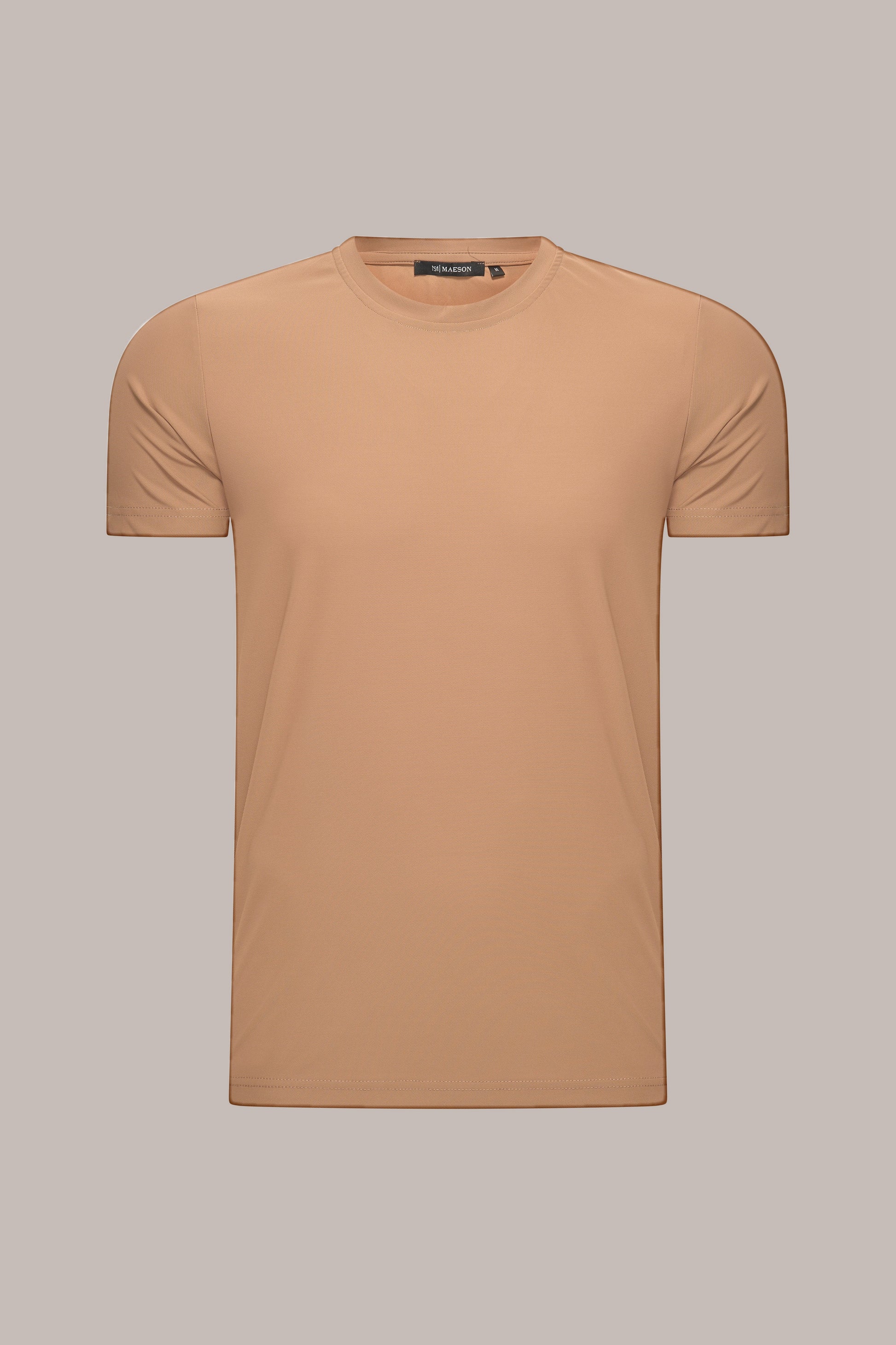 MAESON T-Shirt Silktouch Pique Mocha Sand — vooraanzicht