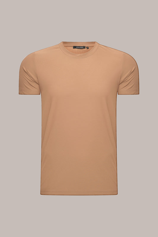 MAESON T-Shirt Silktouch Pique Mocha Sand — vooraanzicht