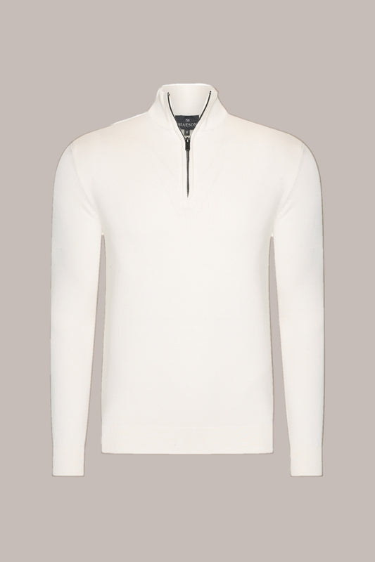 MAESON The Belfort Half-Zip Ivory Off-White — vooraanzicht