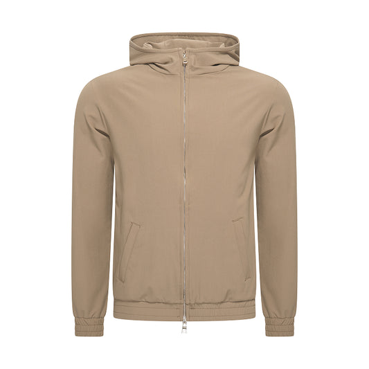 HOODED TECH STRETCH VEST - BRONZED CAMEL