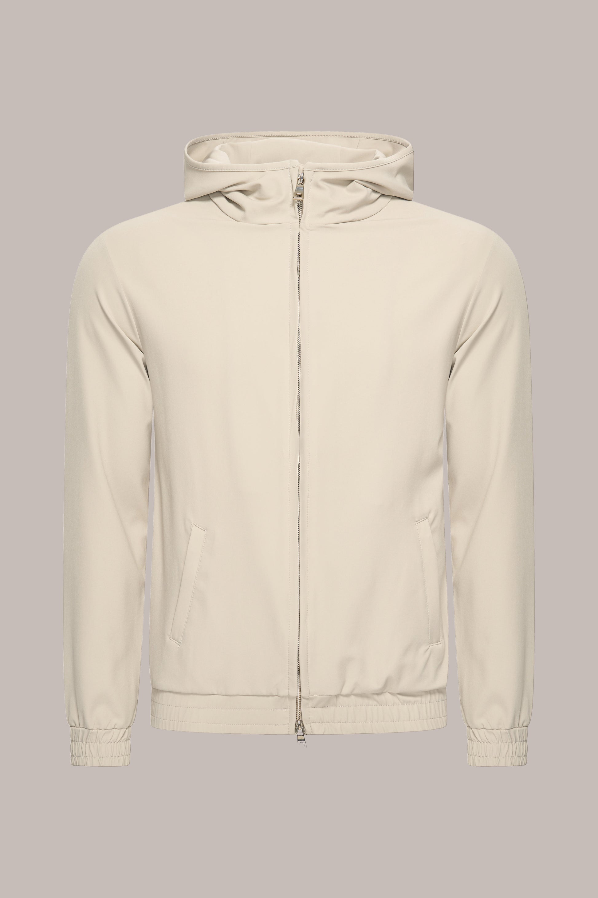 MAESON Hooded Tech Stretch Vest Silk Beige — vooraanzicht