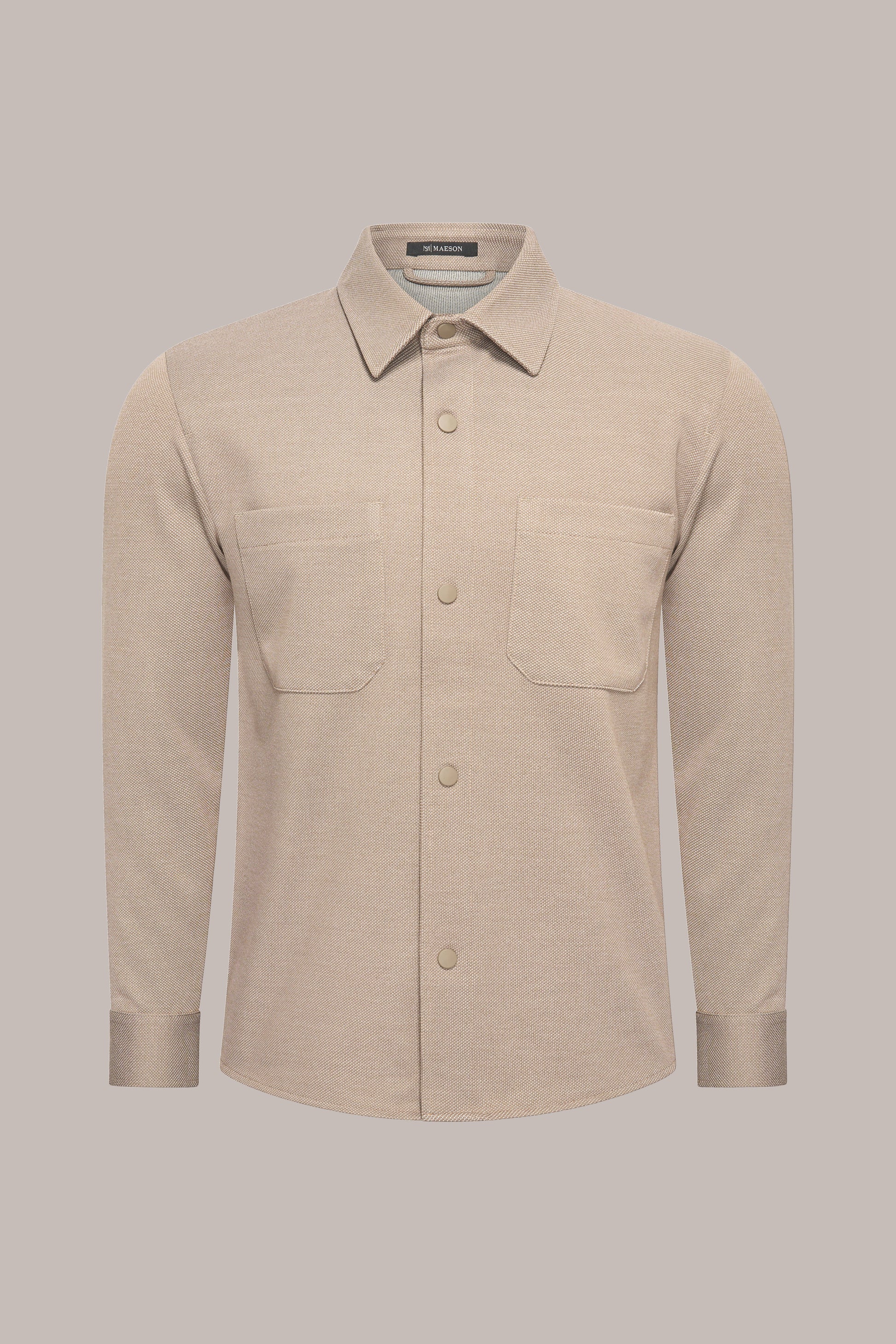 MAESON Knitted Overshirt Desert Beige — vooraanzicht