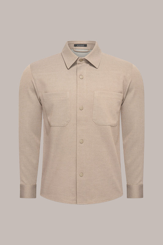 MAESON Knitted Overshirt Desert Beige — vooraanzicht