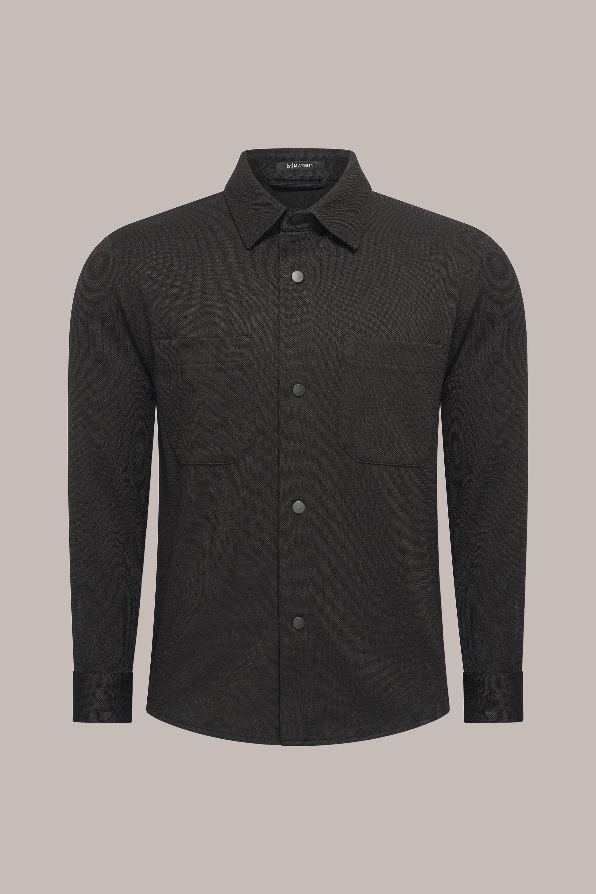 MAESON Knitted Overshirt Onyx Black — vooraanzicht