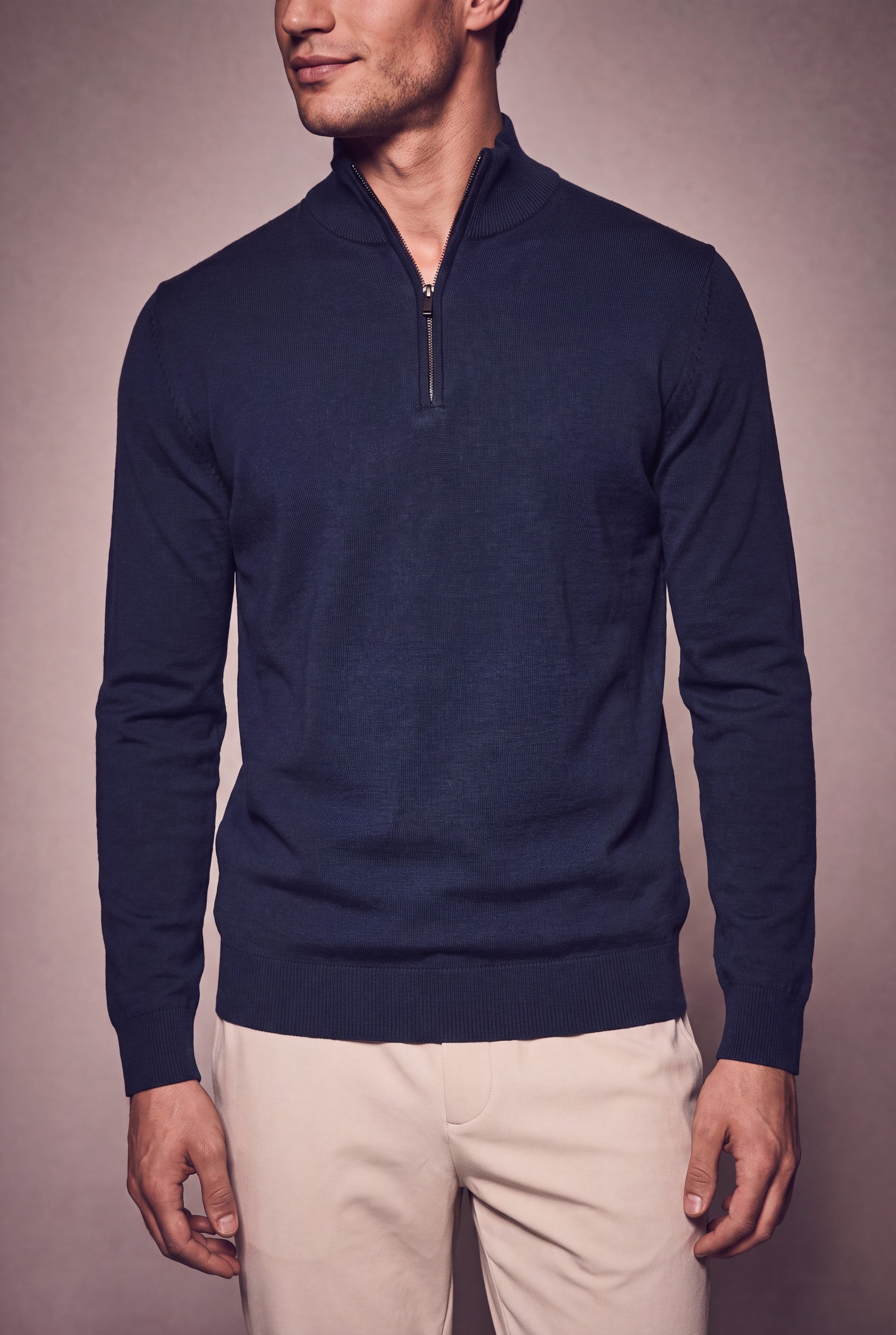 MAESON The Belfort Half-Zip Midnight Blue — model, foto 3