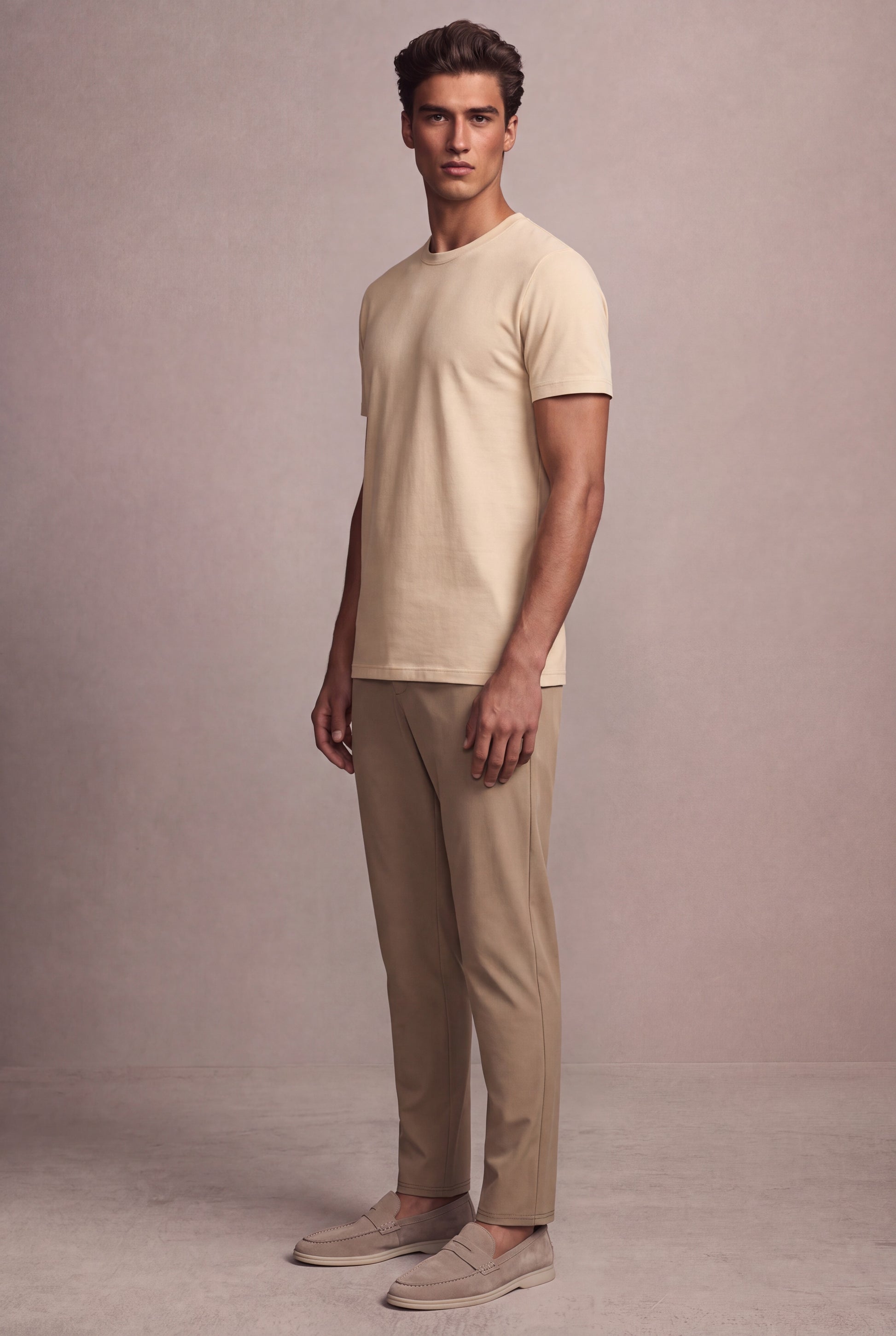 MAESON T-Shirt Silktouch Pique Ivory Beige — model, foto 1