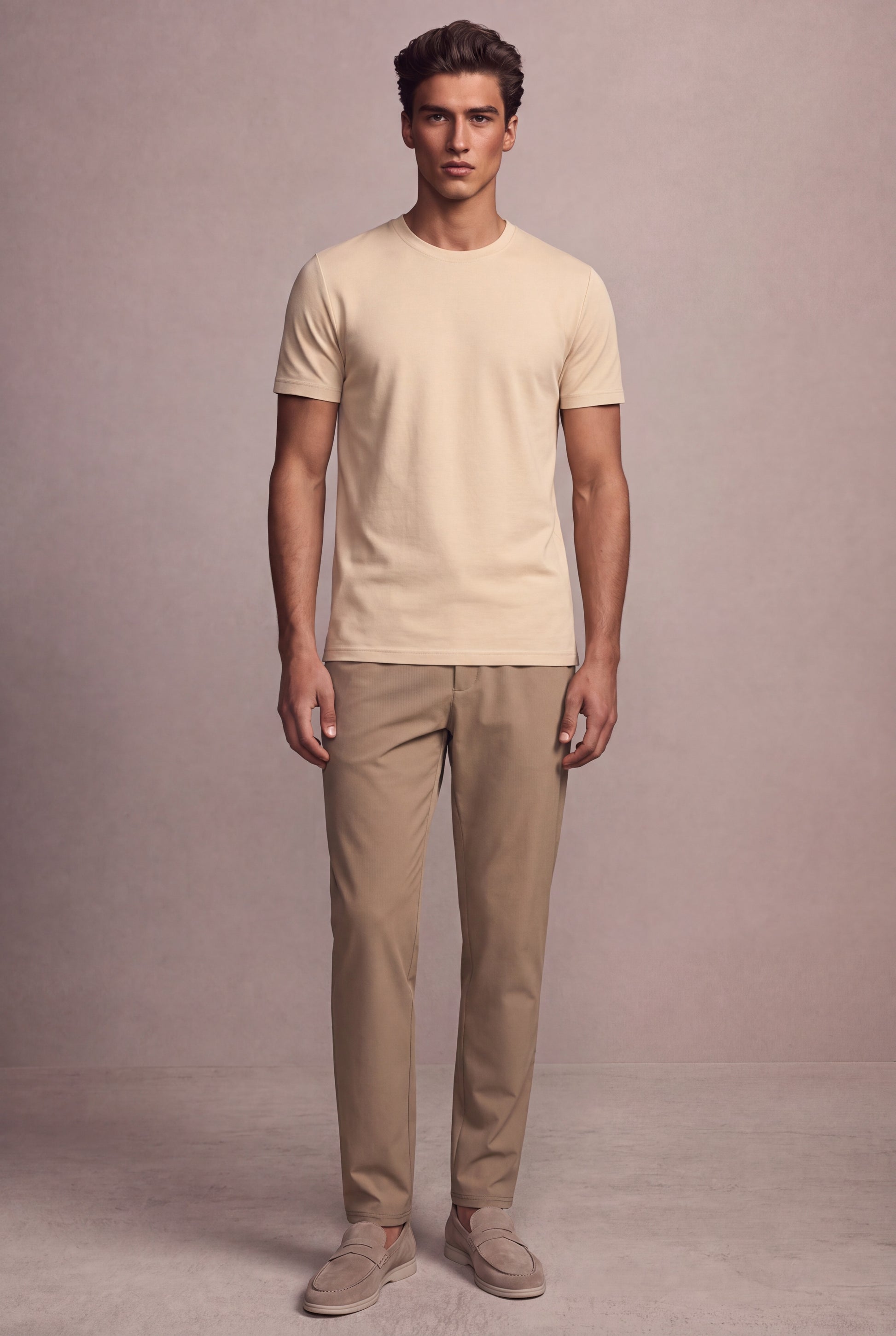 MAESON T-Shirt Silktouch Pique Ivory Beige — model, foto 2