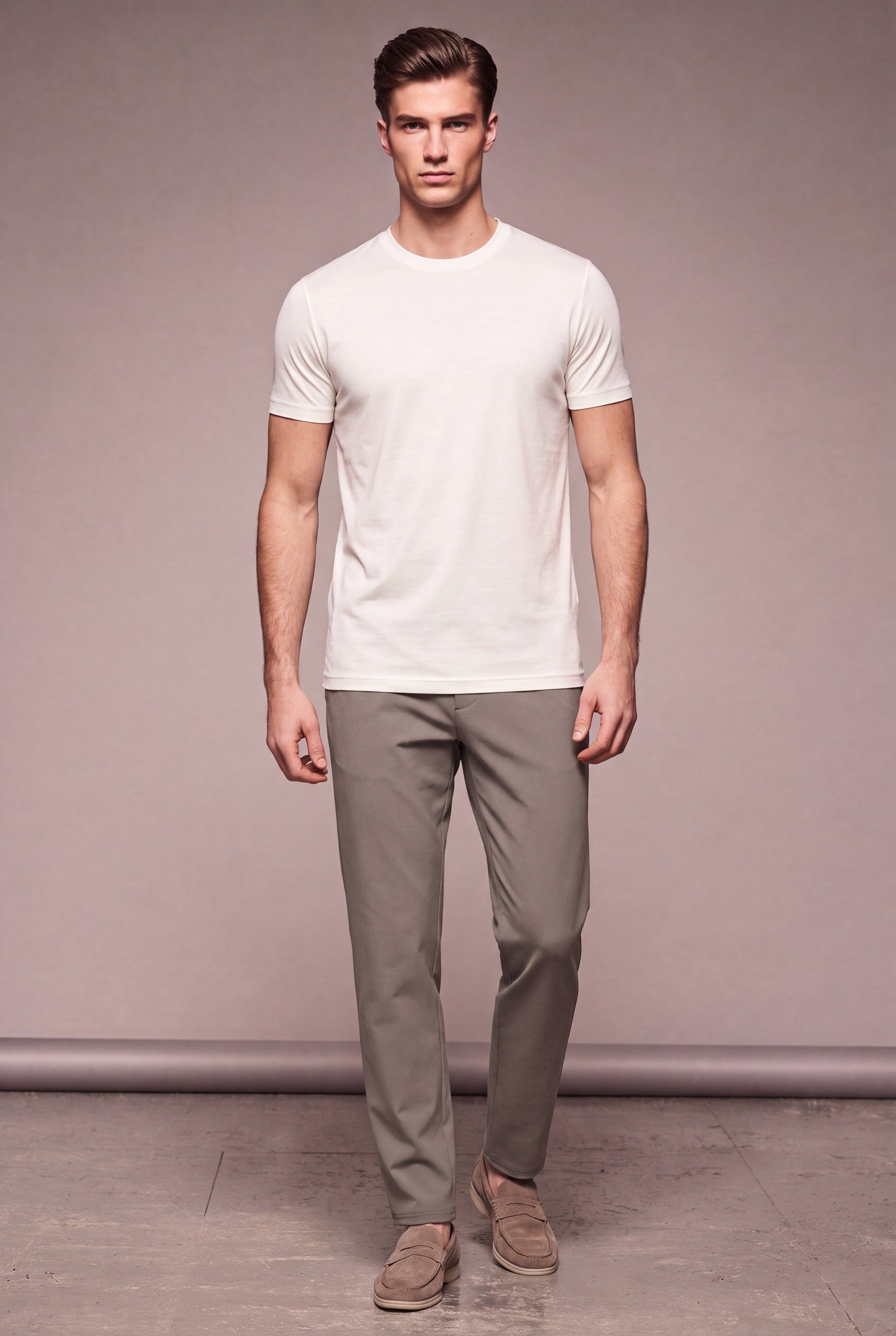 MAESON T-Shirt Modal Essence Silk White — model, foto 1