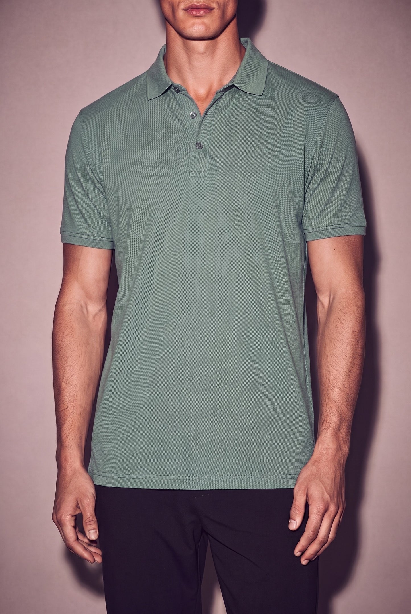 MAESON Polo Silktouch Pique Frosted Olive — model, foto 3