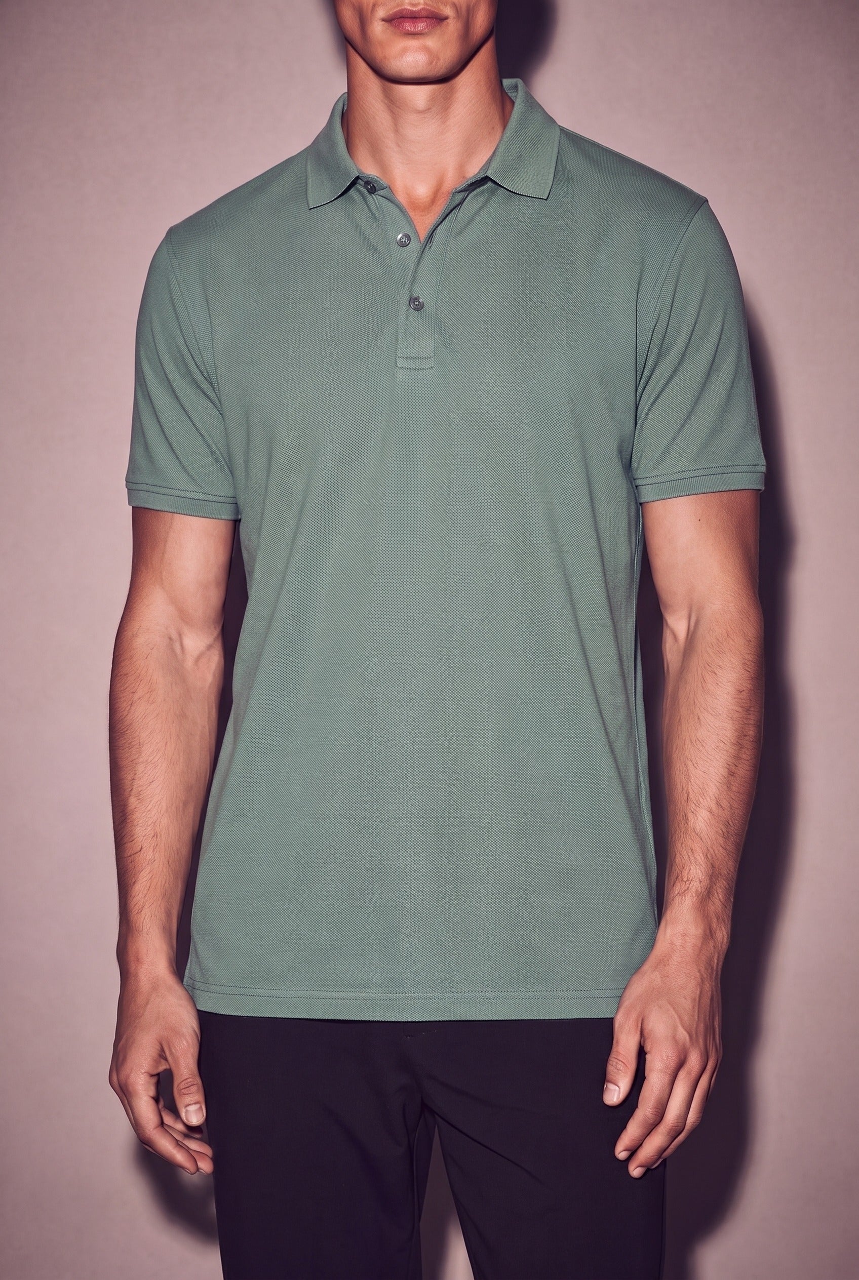 MAESON Polo Silktouch Pique Frosted Olive — model, foto 3