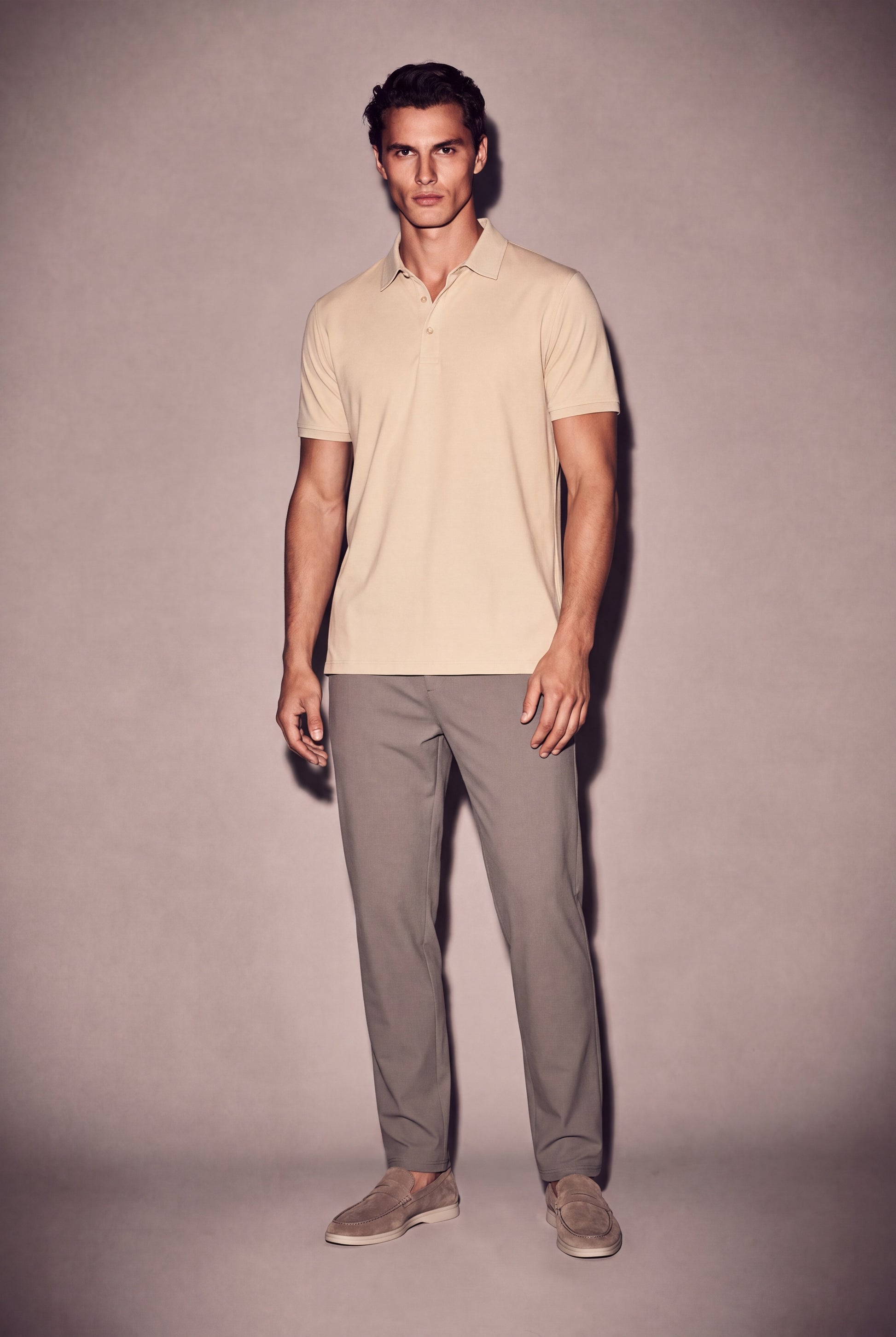 MAESON Polo Silktouch Pique Ivory Beige — model, foto 1